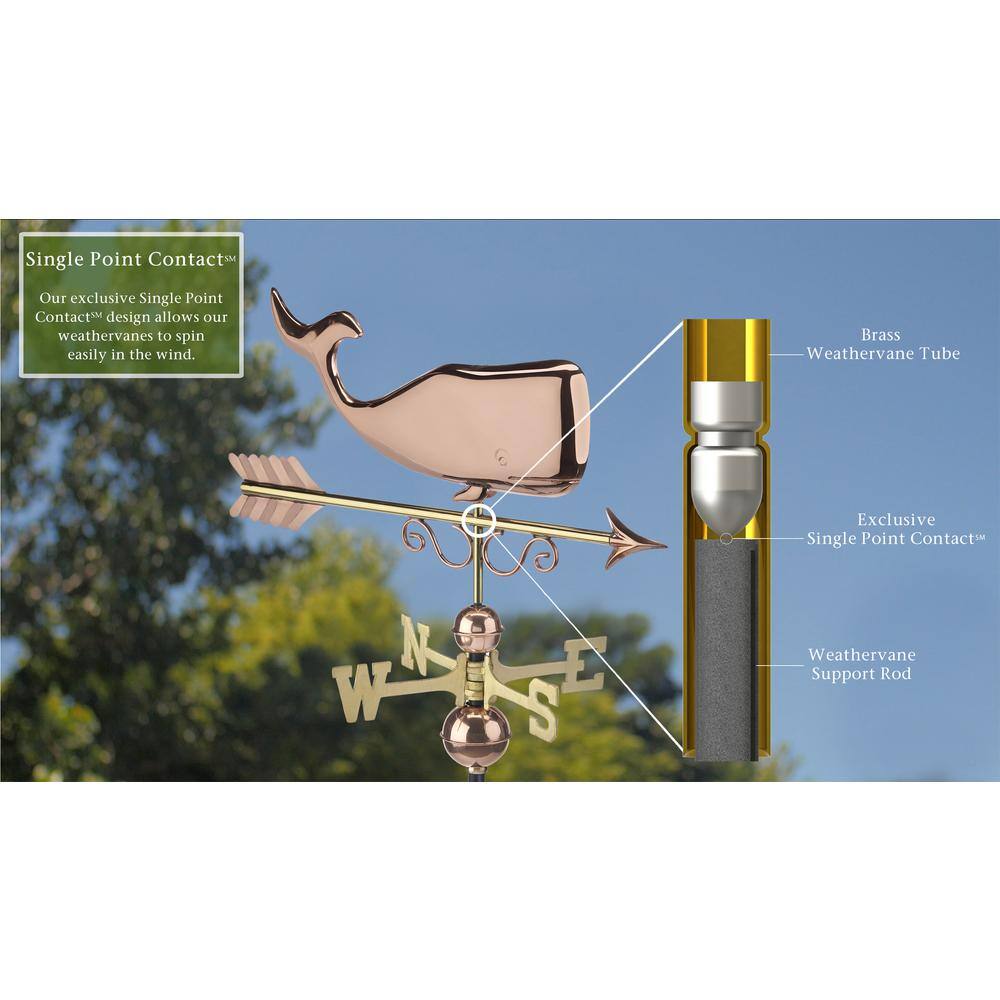 Circa 1860 Pure Copper Whale Weathervane with Brass Directionals