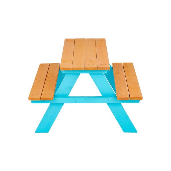 Teamson Kids Outdoor Picnic Table and Chair Set in Wood/Petrol TK-KF0002 -  The Home Depot
