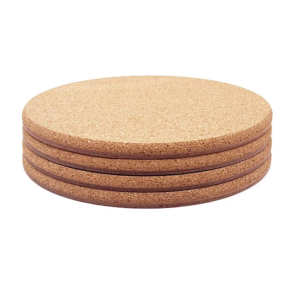 Natural Cork Finish Double Layer Absorbent Cork Plant Coaster Mat Hot Dish Trivet Accessory 4 Pieces