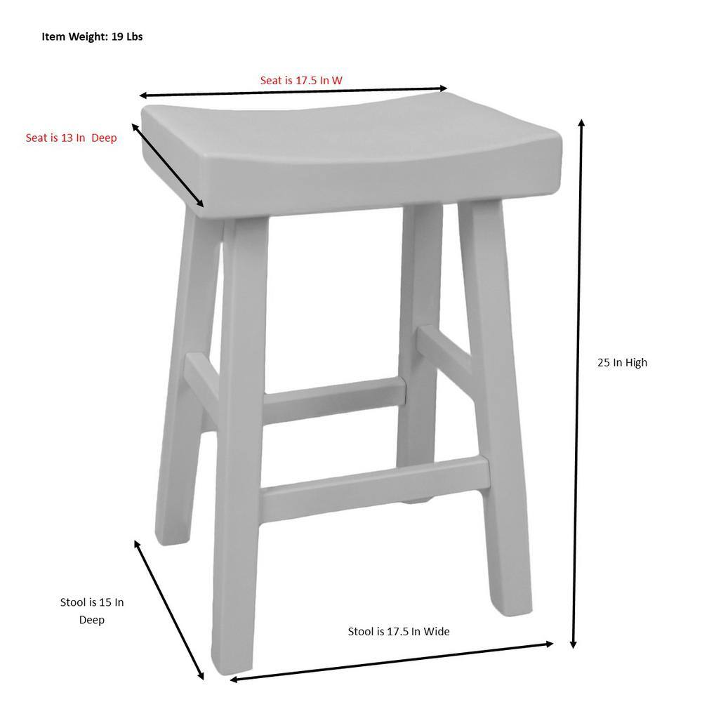 Antique White Wood Saddle Style Backless Counter Stool