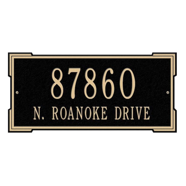 Whitehall Products Rectangular Roanoke Standard Wall 2-Line Address Plaque - Black/Gold