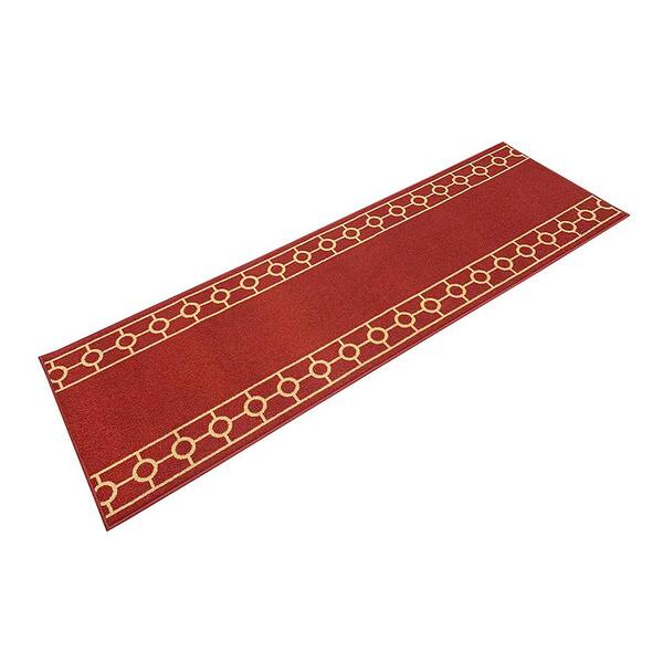 Solid Border Design Cut to Size Brown Color 31 .5 Width x Your Choice Length Custom Size Slip Resistant Runner Rug
