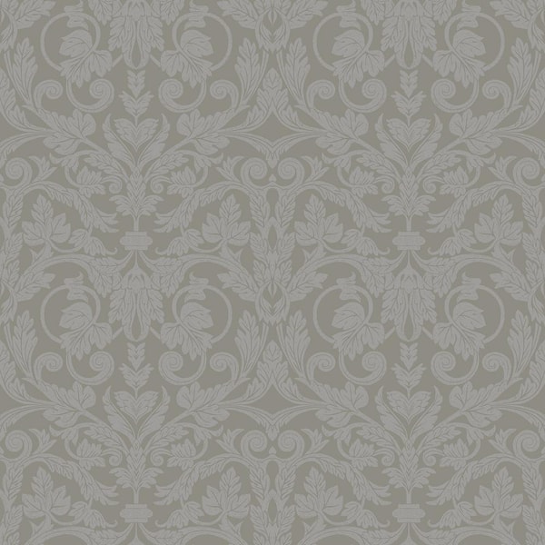 A-Street Prints Rosali Grey Scroll Damask Non Woven Paper Wallpaper Sample