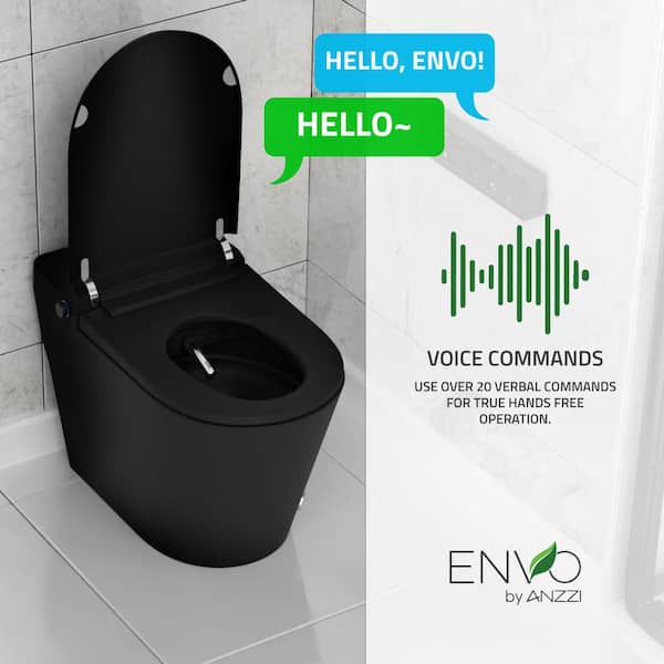 ANZZI ENVO Resonance Smart Bidet Toilet in Matte Black with Voice and Wifi Control