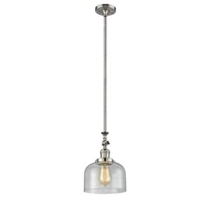 Bell 1-Light Brushed Satin Nickel Bowl Pendant Light with Seedy Glass Shade