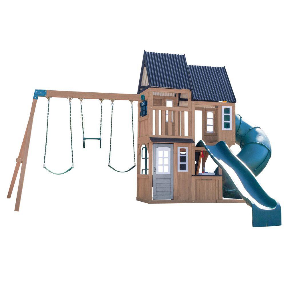 DIY Acadia Manor Wooden Outdoor Backyard Playset for Ages 3 to 10 with Swing Set, Tube Slide, and Playground Accessories price history on PriceWatchPro