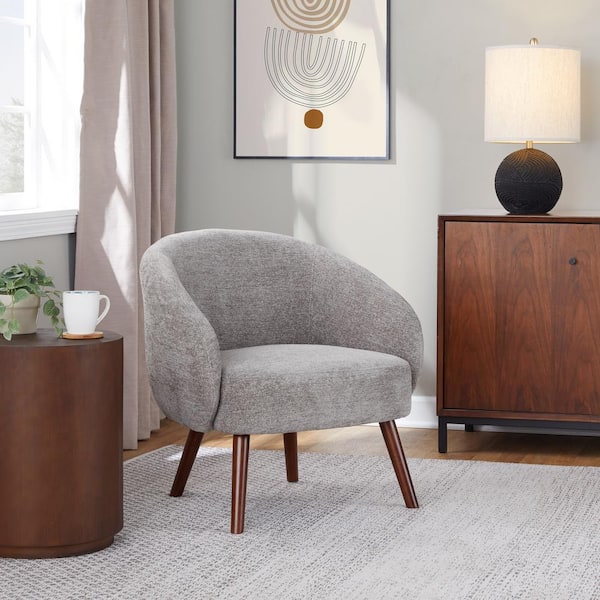Lumisource Ashland Grey Fabric and Walnut Wood Lounge Arm Chair