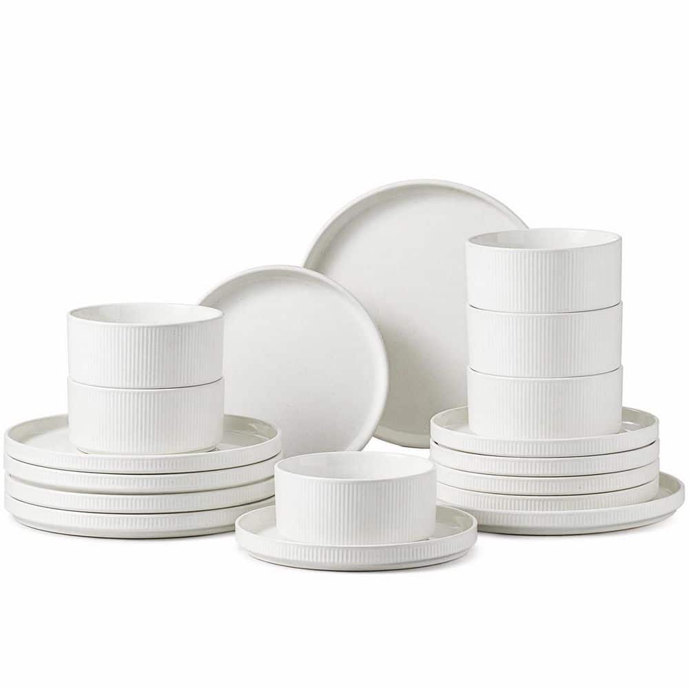 18-Piece Modern Speckled White Stoneware Plates Bowls Dinnerware Set Chip Scratch Resistant Service for 6 price history on PriceWatchPro