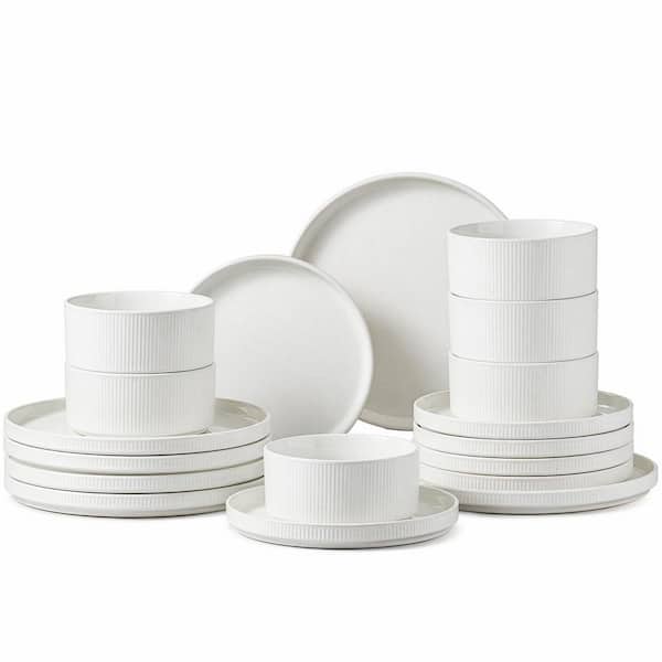 18-Piece Modern Speckled White Stoneware Plates Bowls Dinnerware Set Chip Scratch Resistant Service for 6