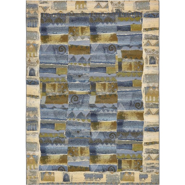 Unique Loom Outdoor Glyph Blue 8' 0 x 11' 4 Area Rug