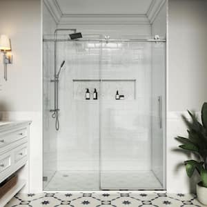 60 in. W x 72 in. H Single Sliding Frameless Soft-Closing Shower Door in Brushed Nickel with Easy-Clean 5/16 in. Glass