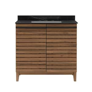 Rydal 36 in. W x 19 in. D x 34 in. H Single Sink Bath Vanity in Spiced Walnut with Black Sintered Stone Top