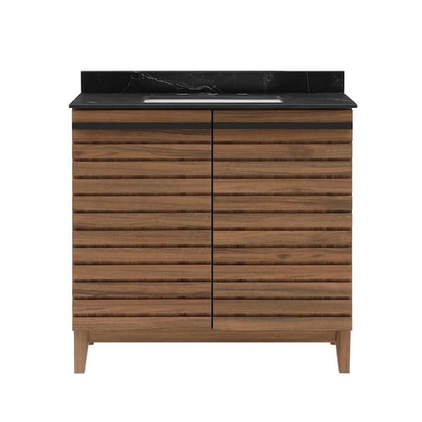 Rydal 36 in. Single Sink Spiced Walnut Bath Vanity with Black Sintered Stone Top (Assembled)