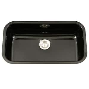 Houzer Porcela 31 in. Black Porcelain Enamel Steel Undermount Single Bowl Kitchen Sink - PCG-3600 BL