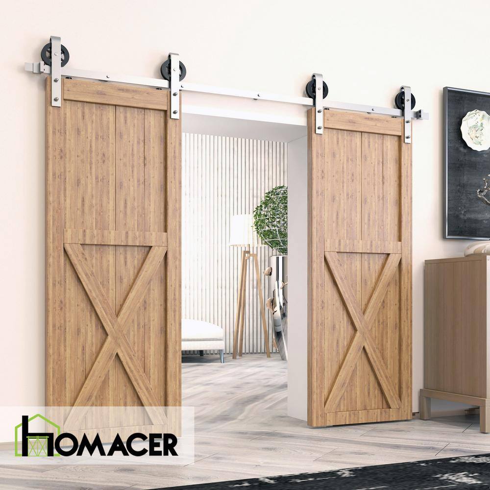Brushed Nickel Double Door Sliding Barn Hardware Kit