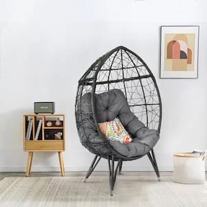Hot Seller Outdoor Patio Stainless Steel Framed Wicker Egg Chair with Grey Cushion for Backyard Garden Poolside