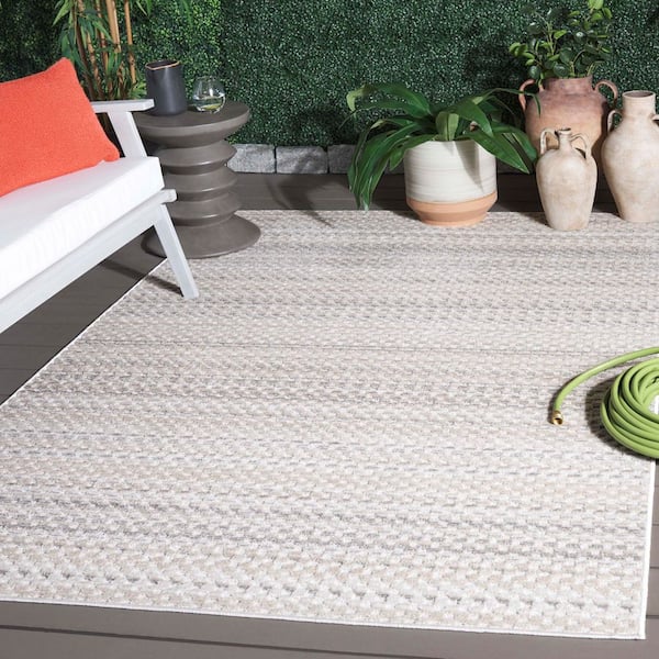 Stella Beige/Gray 4 ft. x 6 ft. High-Low Faded Striped Indoor/Outdoor Area Rug
