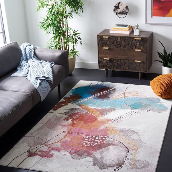 Aria 5 ft. x 8 ft. Ivory/Red Stamped Abstract Area Rug