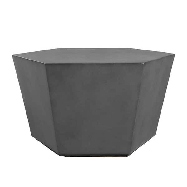 28 in. Dark Gray Hexagon Concrete Outdoor Coffee Table, Patio Conversation Table