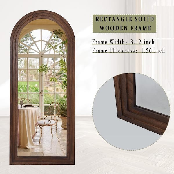 XRAMFY 71 in. H x 30 in. W Arched Classic Brown Wood Framed