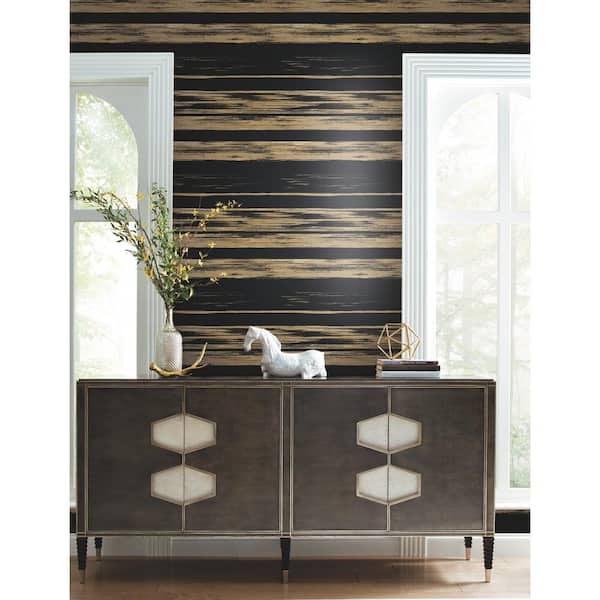 Ronald Redding Black and Gold Horizontal Dry Brush Paper Unpasted Matte Wallpaper (27 in. x 27 ft.)