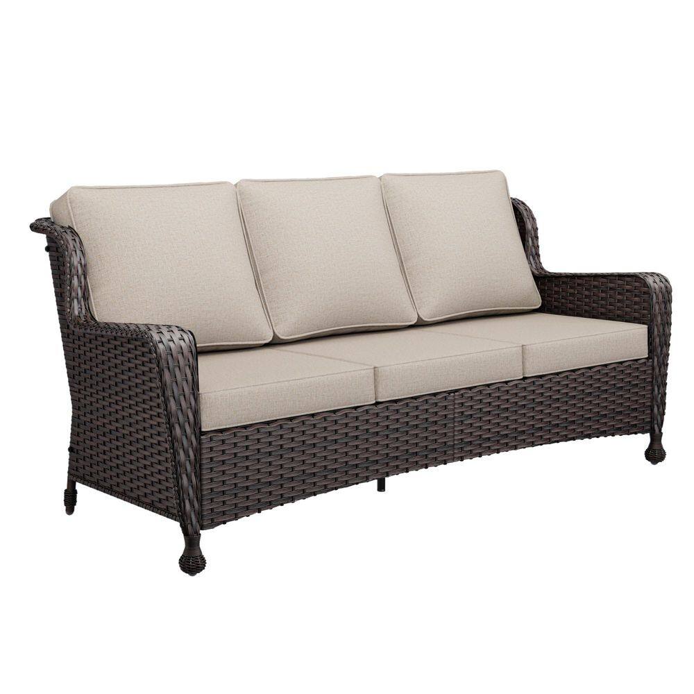 Elegant 3-Seat Wicker Outdoor Couch Patio Sofa with Extra-Thick Beige Cushions price history on PriceWatchPro