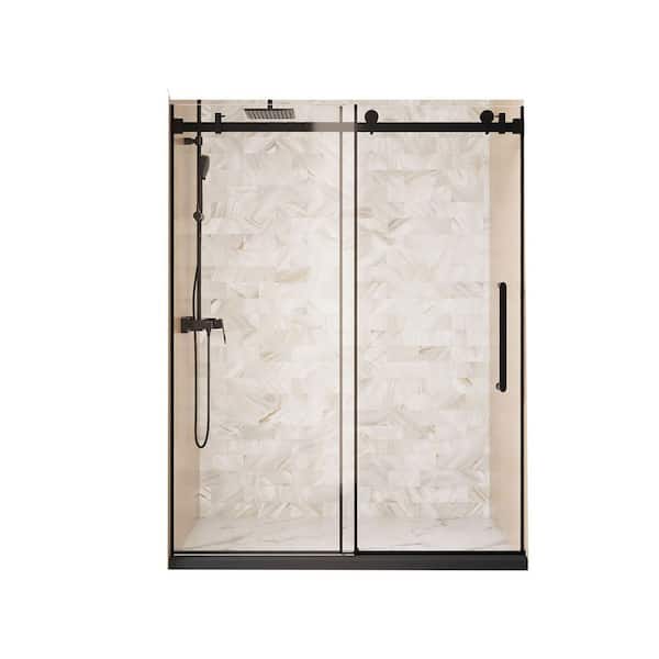 56-60 in. W x 76 in. H Single Sliding Frameless Shower Door in Matte Black with Clear Tempered Glass