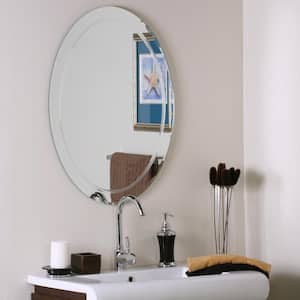 24 in. W x 32 in. H Frameless Oval Beveled Edge Bathroom Vanity Mirror in Silver
