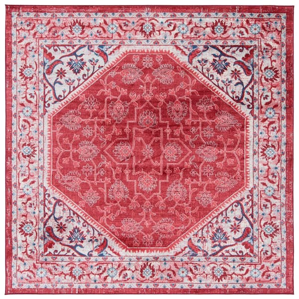 Brentwood 7 ft. x 7 ft. Blue/Red Oriental Ornate Border Square Area Rug