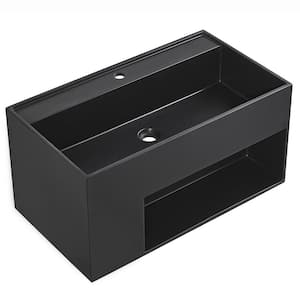 32 in. Wall-Mount Bathroom Solid Surface Vanity with Spacial Storage Area in Matte Black