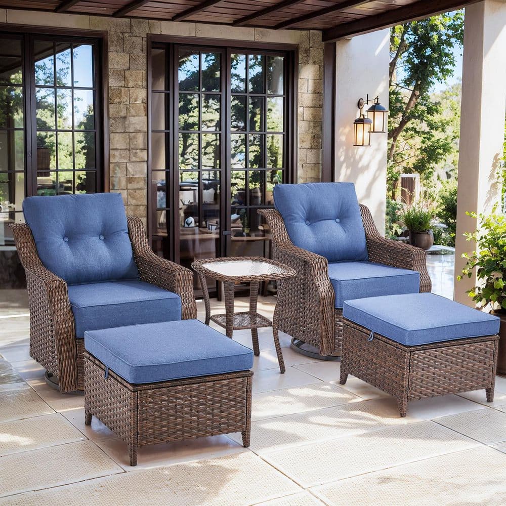 Circle Brown 5-Piece Wicker Patio Swivel Glider Conversation Set with 6-in Thick Navy Cushions for Porch, Deck price history on PriceWatchPro