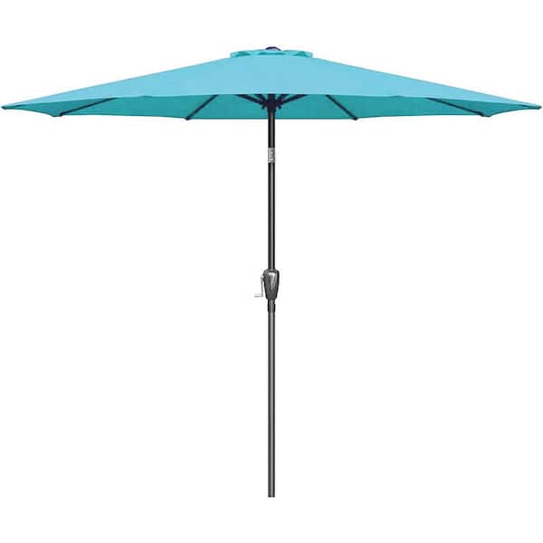 Sudzendf 9 ft. Patio Outdoor Table Market Yard Umbrella with Push Button Tilt/Crank, 6-Sturdy Ribs in Blue