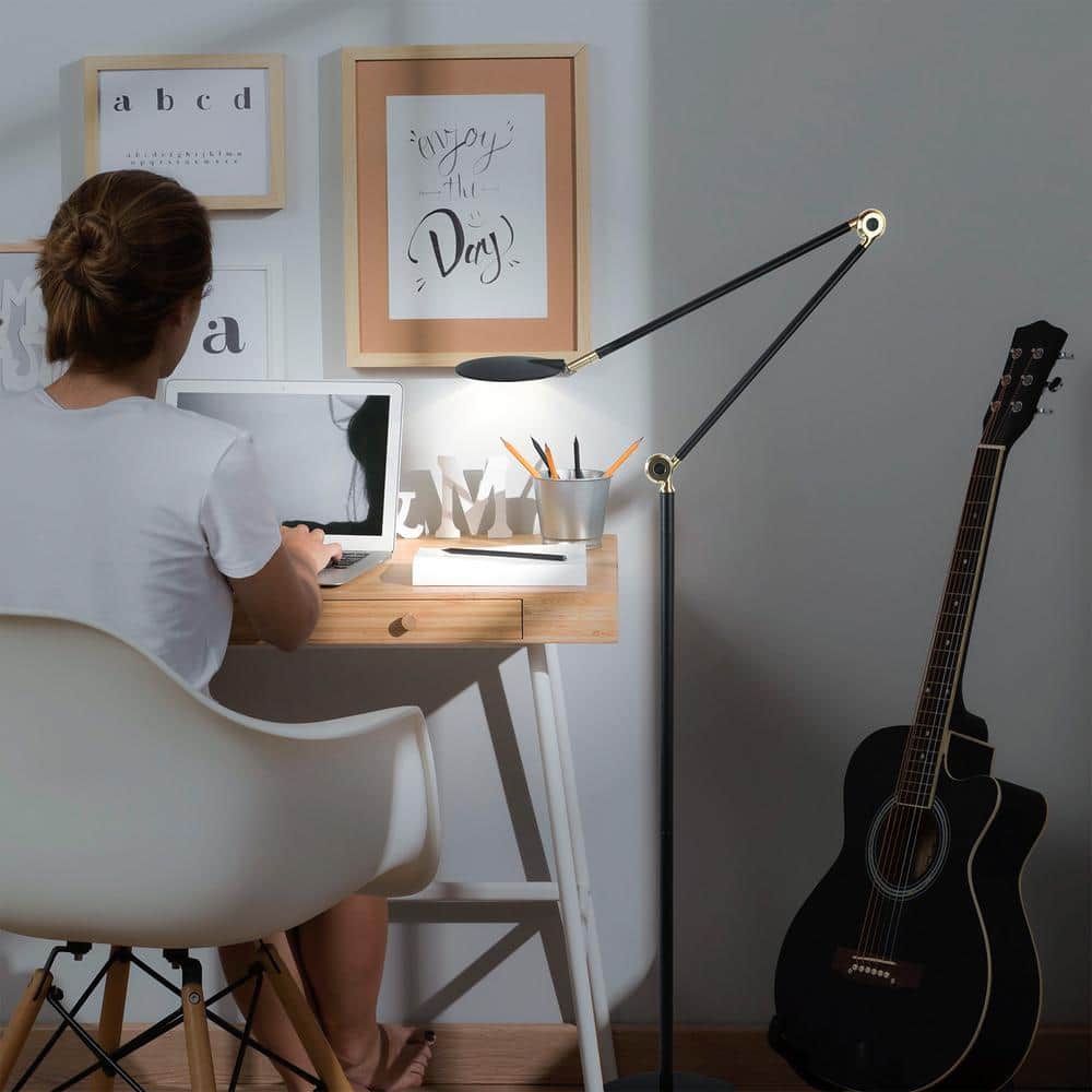 Sage 68" Matte Black Adjustable LED Arc Floor Lamp with 3-Way Touch