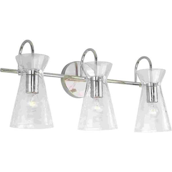 YANSUN 24 in. 3-Light Brushed Nickel Vanity Light with Crackle Glass Shades Modern Bathroom Wall Sconce for Vanity, Mirror