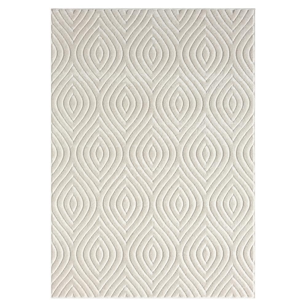Arlo Ivory 5 ft. x 7 ft. Geometric High-Low Polypropylene Indoor/Outdoor Ar