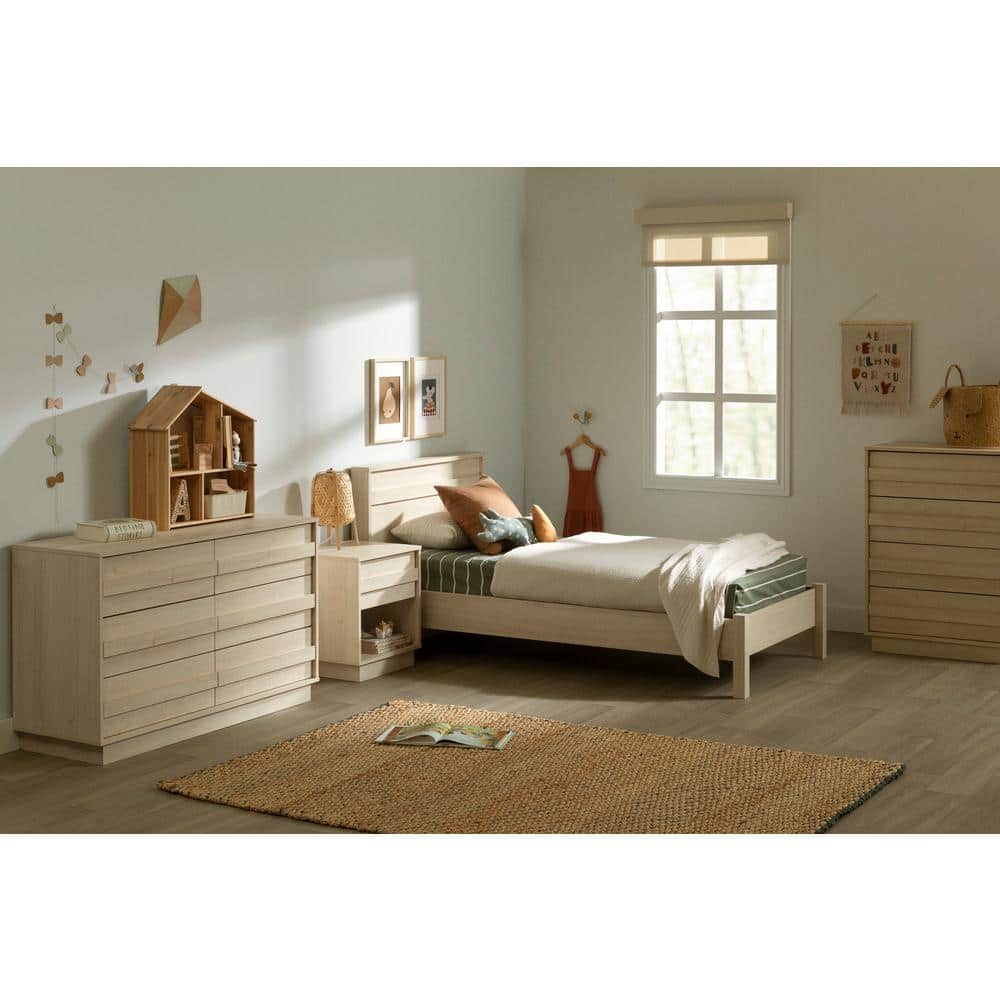Bleached Oak 1-Drawer Nightstand with Open Shelf
