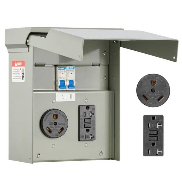 20A and 30A Temporary Power Outlet Panel for RV & EV, NEMA 30 Amp and GFCI 20 Amp, IP54 Waterproof, WR Weather-Resistant