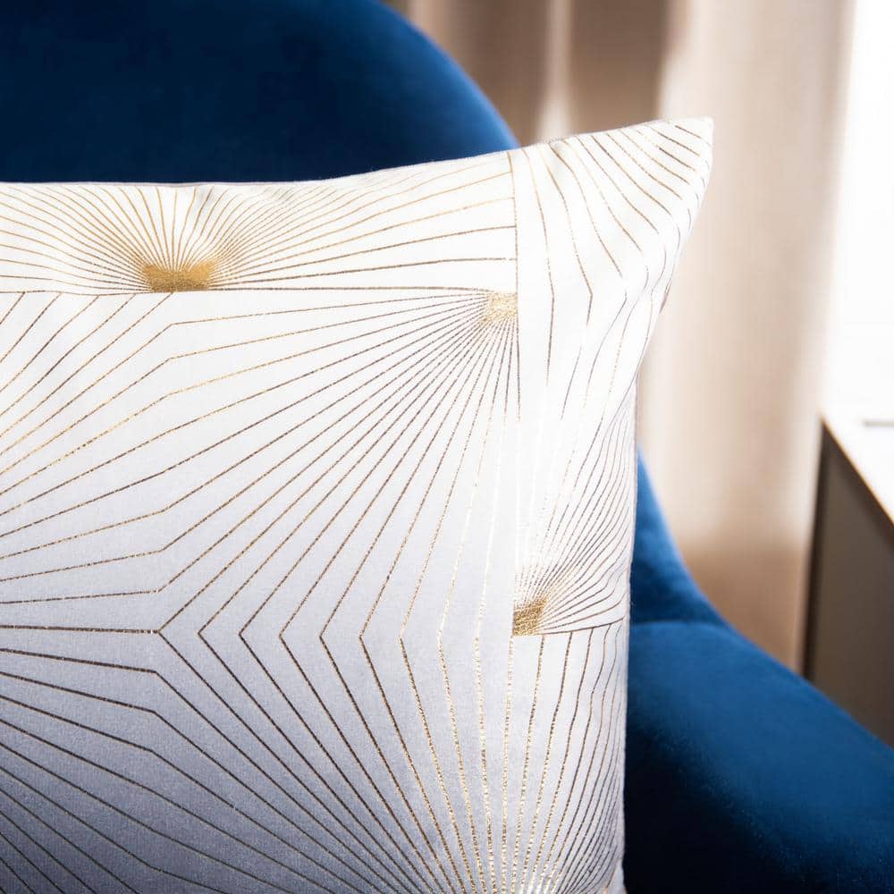 Gray and Gold Geometric Embroidered Rectangular Pillow