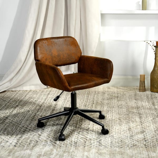 Homy Casa Rosv Suede Brown Accent Leisure Chair with Adjustable Height, Ergonomic Design, Faux Suede Upholstery for Living Room