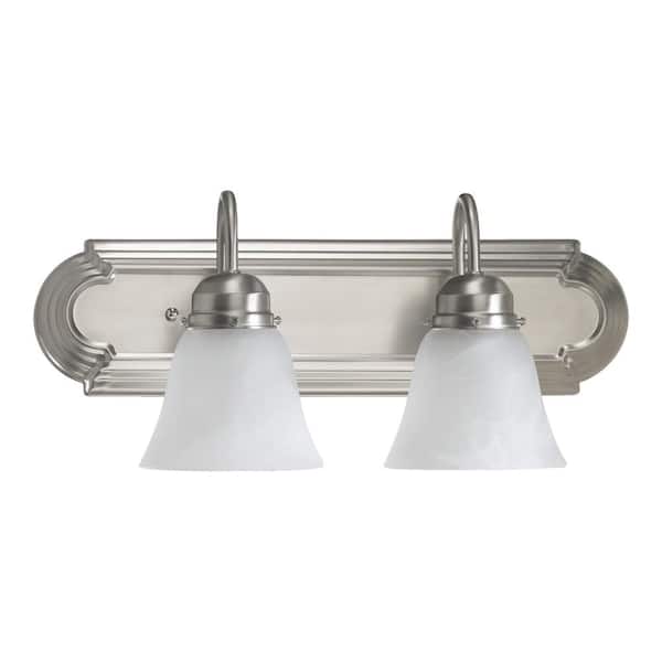 Quorum INTERNATIONAL Traditional 18 in. W 2-Lights Satin Nickel Vanity Light with Faux Alabaster Glass