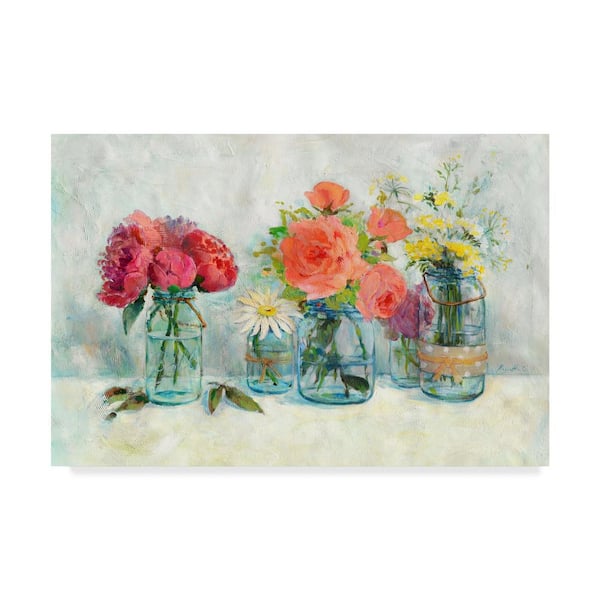 22 in. x 32 in. Flowers In Mason Jars by Marietta Cohen Art And Design Hidden Frame Nature Wall Art