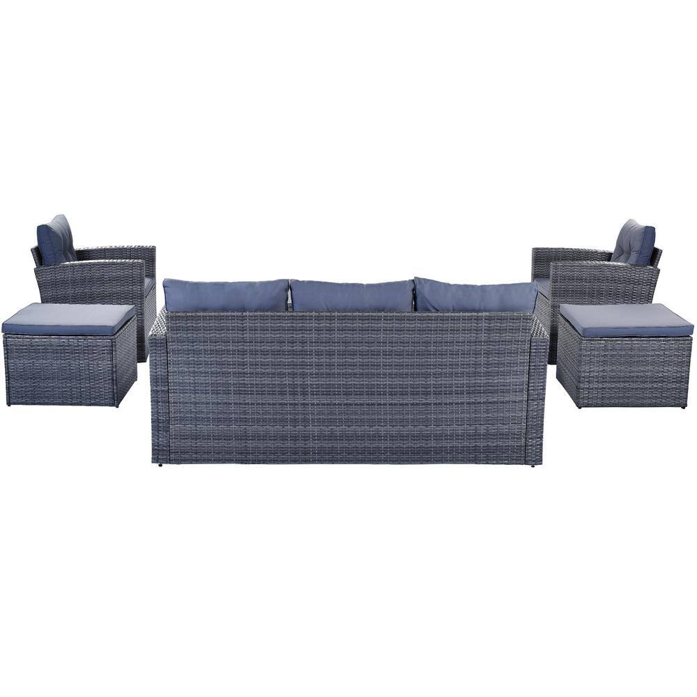 Gray 6-Piece Steel Frame Outdoor Sectional Sofa Set