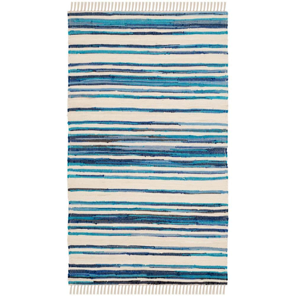 Ivory & Blue Handwoven Stripe Accent Rug - 2' x 3'