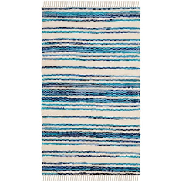 SAFAVIEH Rag Rug Ivory/Blue Doormat 2 ft. x 3 ft. Striped Area Rug