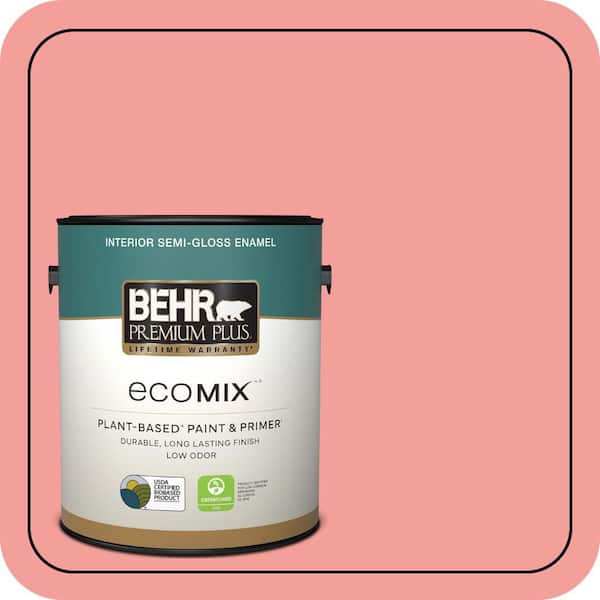 1 gal. #150B-4 Pink Eraser Semi-Gloss Enamel EcoMix Plant-Based Interior Paint & Primer