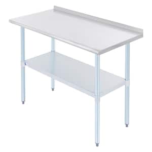 48 in. Silver Rectangle Console Table Kitchen Table with Adjustable Galvanized Undershelf and Stainless Steel Top