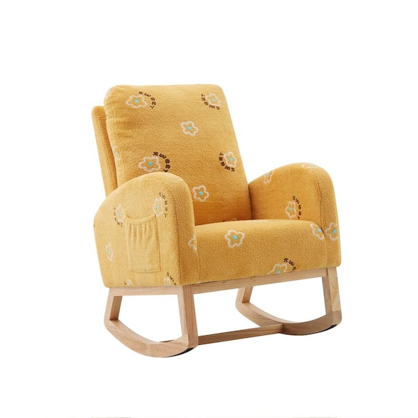 Unbranded Mustard Boucle Polyester 26.8 in. W Modern Rocking Chair for Nursery, with Side Pocket