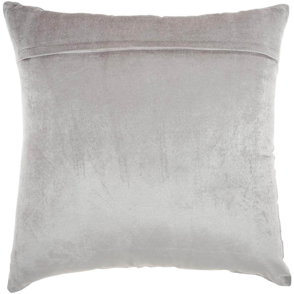 20" Light Gray Velvet Beaded Striped Square Throw Pillow