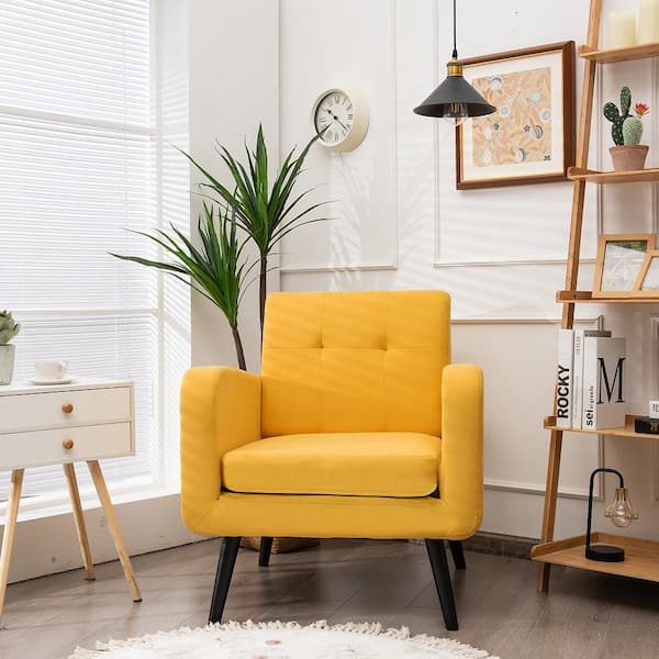 Yellow Rubber Wood Arm Chair Single Sofa (Set of 1)