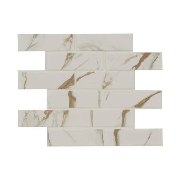Calacatta Gold Subway 12 in. x 12 in. x 0.24 in. Matte Porcelain Mesh-Mounted Mosaic Tile (13.95 sq. ft./Case)